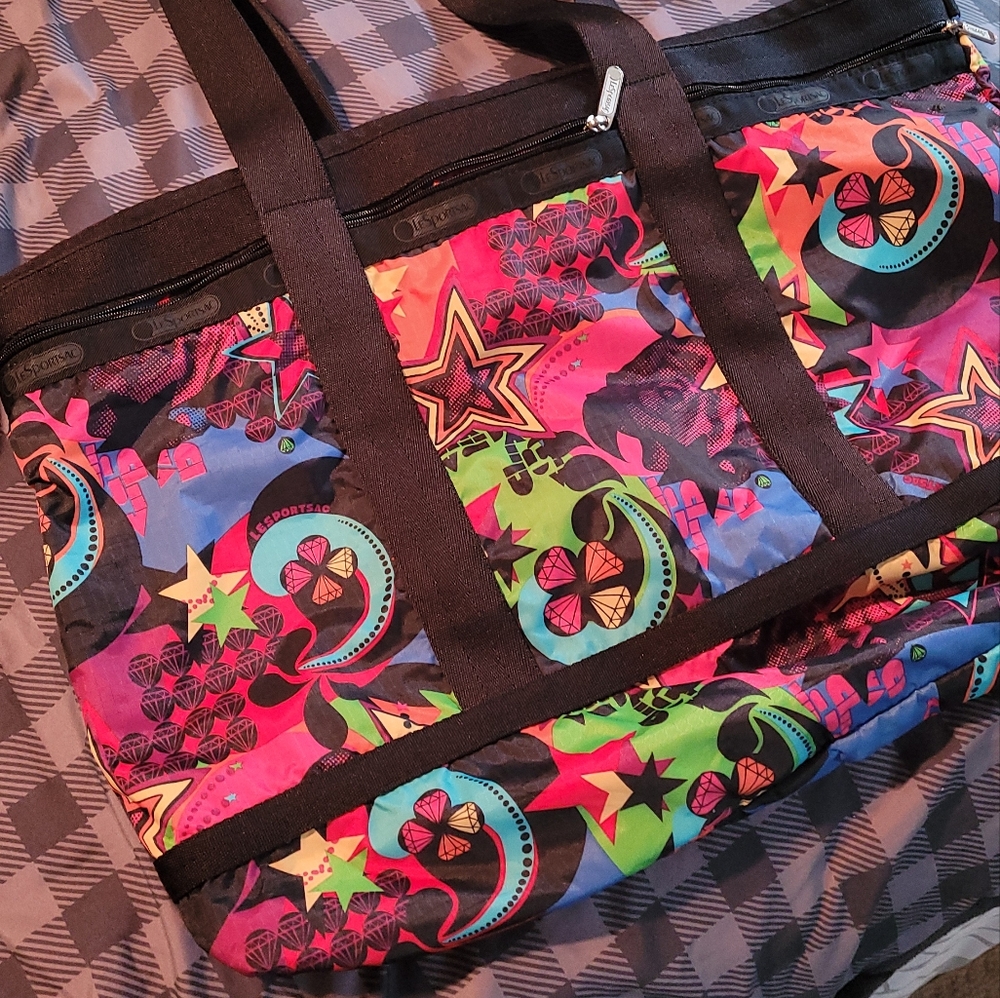 LeSportsac Jewel Print Tote Bag - Black, Pink, Orange, Blue